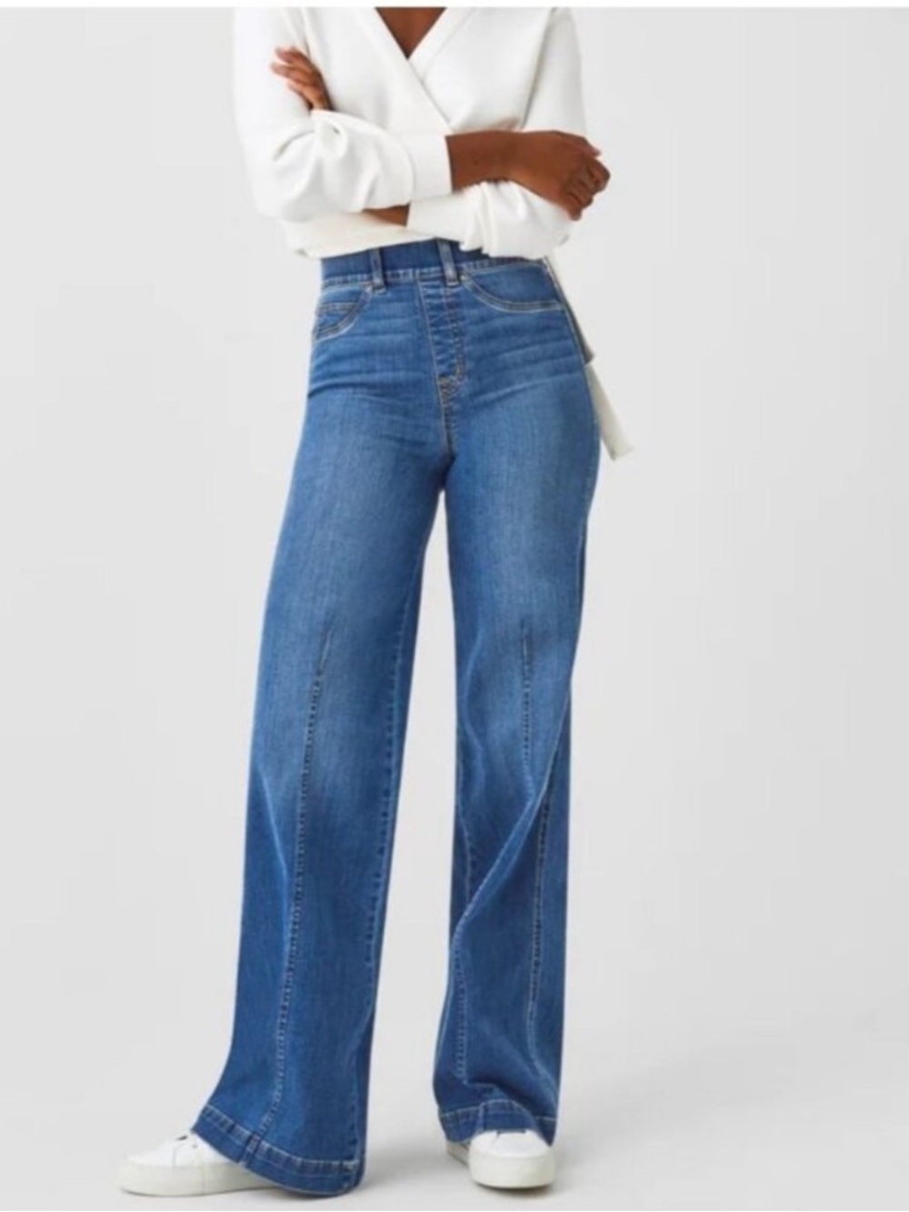 SPANX Seamed Wide Leg Jeans High Rise Tummy Control Blue Size 12 XL